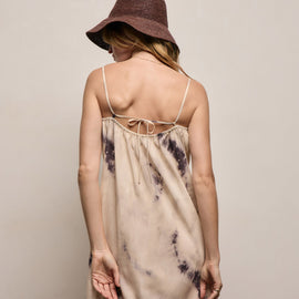 Printed Washed Silk Strappy Cami Dress in Pink Tie Dye | James Perse Los Angeles