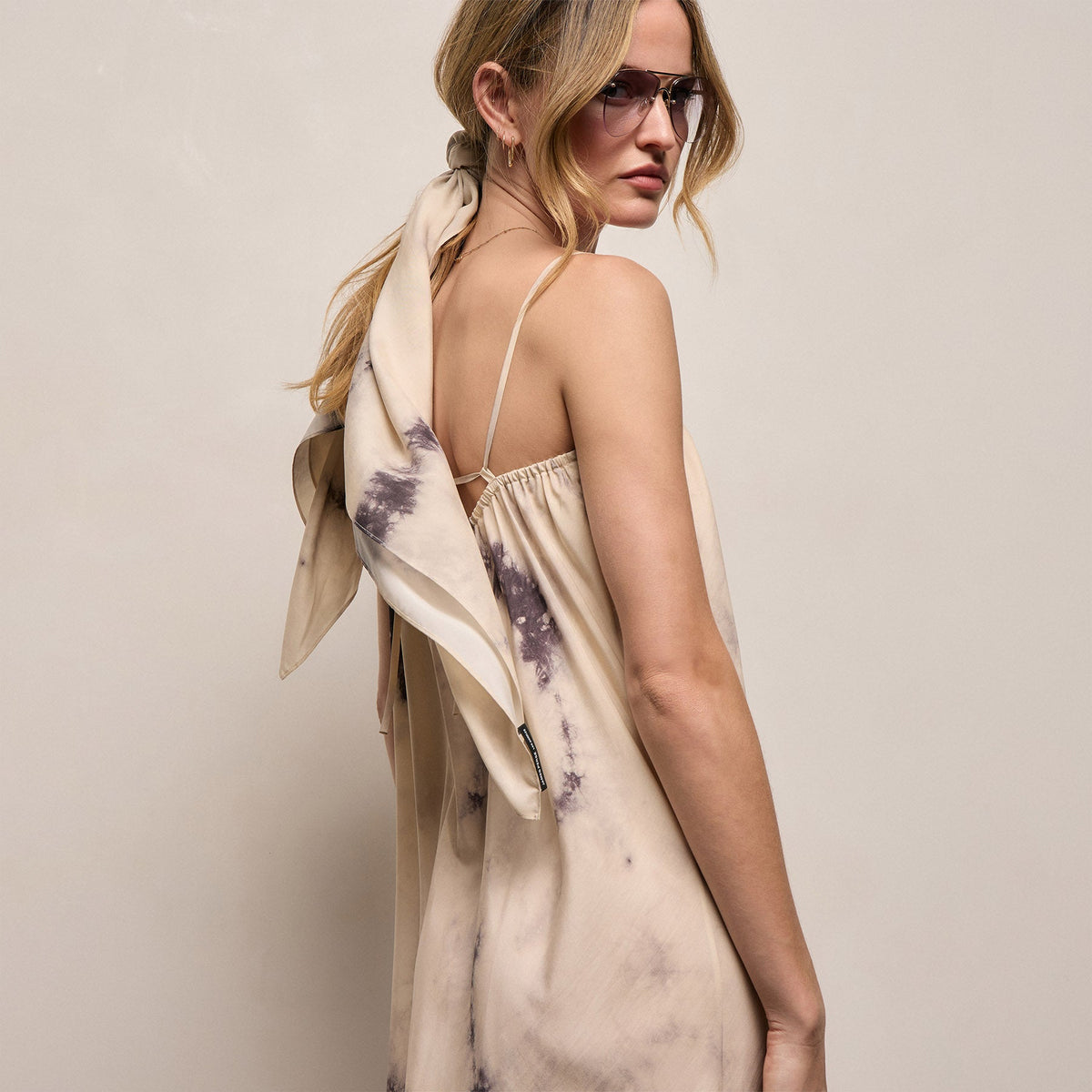 Printed Washed Silk Strappy Cami Dress in Pink Tie Dye | James Perse Los Angeles