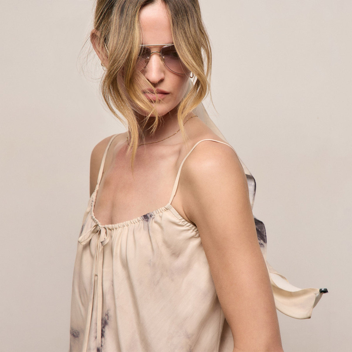 Printed Washed Silk Strappy Cami Dress in Pink Tie Dye | James Perse Los Angeles