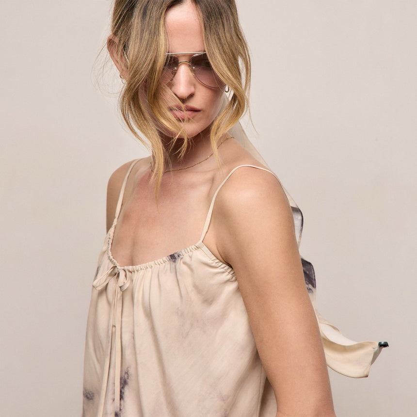 Printed Washed Silk Strappy Cami Dress in Pink Tie Dye | James Perse Los Angeles