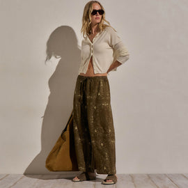 Palm Paisley Linen Wide Cuff Pant in Brown Bandana Print | James Perse Los Angeles