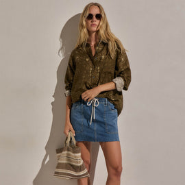 Palm Paisley Linen Shirt in Brown Bandana Print | James Perse Los Angeles