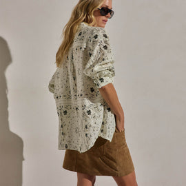 Palm Paisley Linen Shirt In Ivory Bandana Print | James Perse Los Angeles