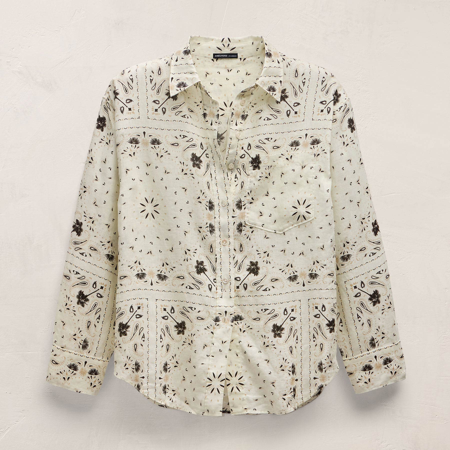 Palm Paisley Linen Shirt In Ivory Bandana Print | James Perse Los Angeles