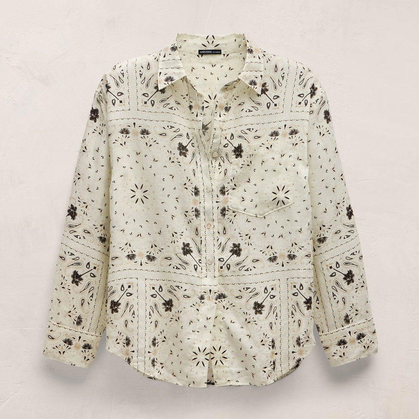 Palm Paisley Linen Shirt In Ivory Bandana Print | James Perse Los Angeles