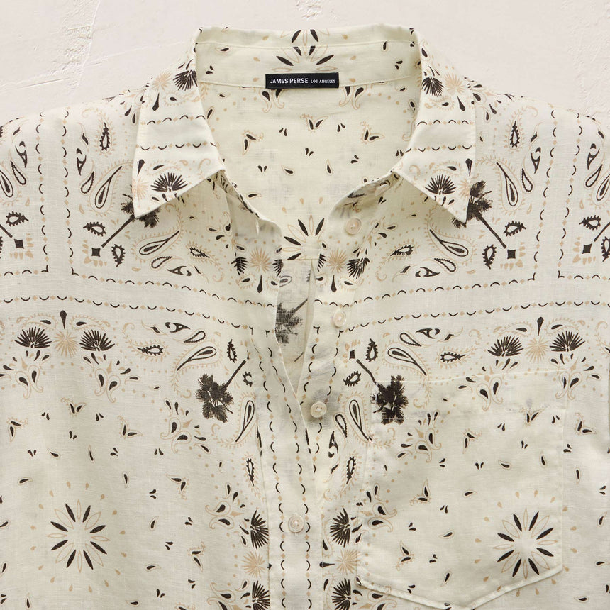 Palm Paisley Linen Shirt In Ivory Bandana Print | James Perse Los Angeles
