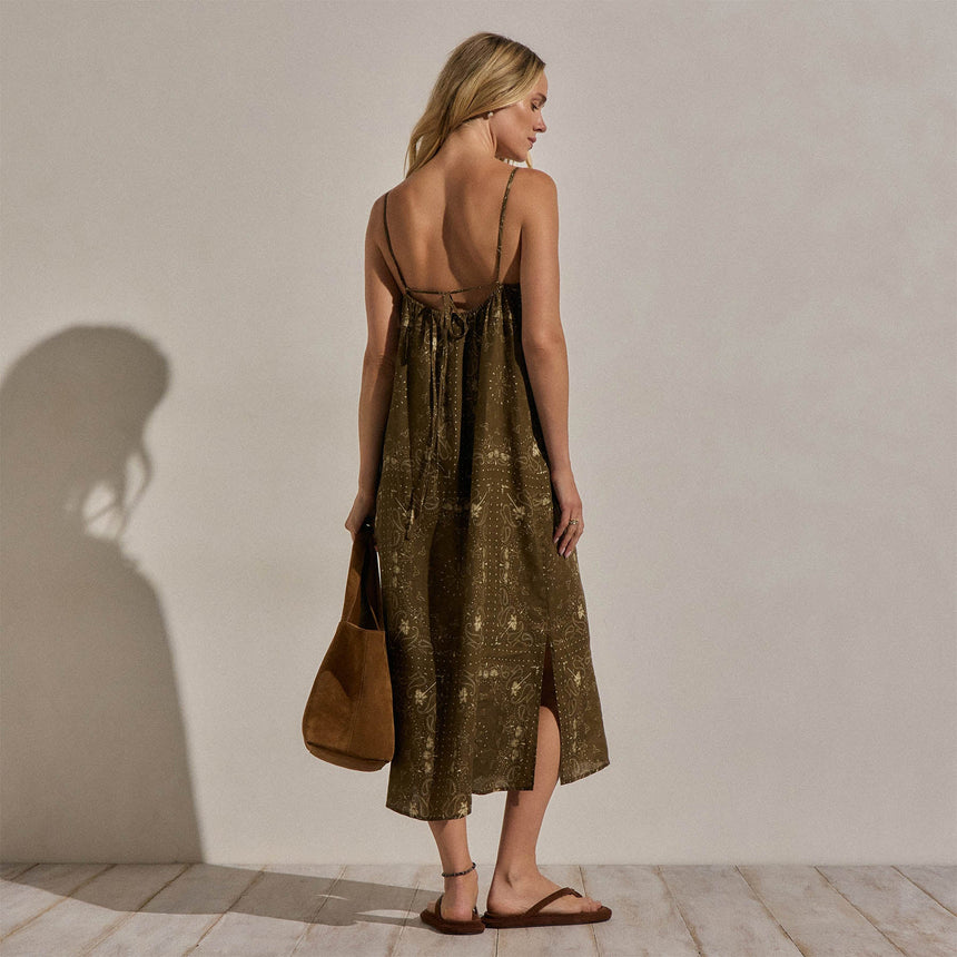 Palm Paisley Linen Strappy Tie Dress in Brown Bandana Print | James Perse Los Angeles
