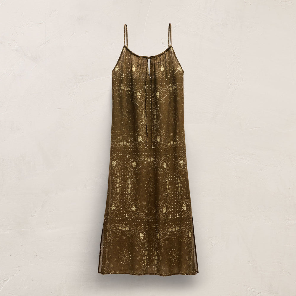 Palm Paisley Linen Strappy Tie Dress in Brown Bandana Print | James Perse Los Angeles