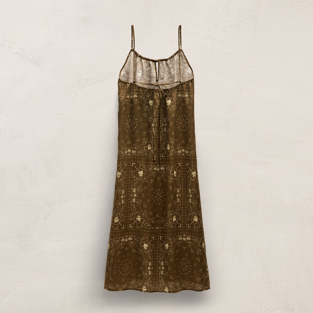 Palm Paisley Linen Strappy Tie Dress in Brown Bandana Print | James Perse Los Angeles