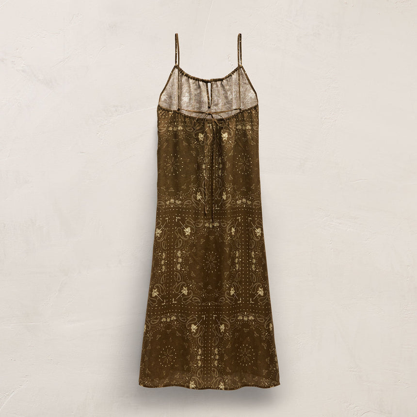 Palm Paisley Linen Strappy Tie Dress in Brown Bandana Print | James Perse Los Angeles
