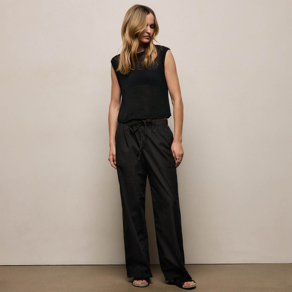 Stretch Poplin Drawcord Pant - Black