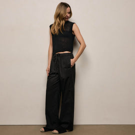 Stretch Poplin Drawcord Pant - Black