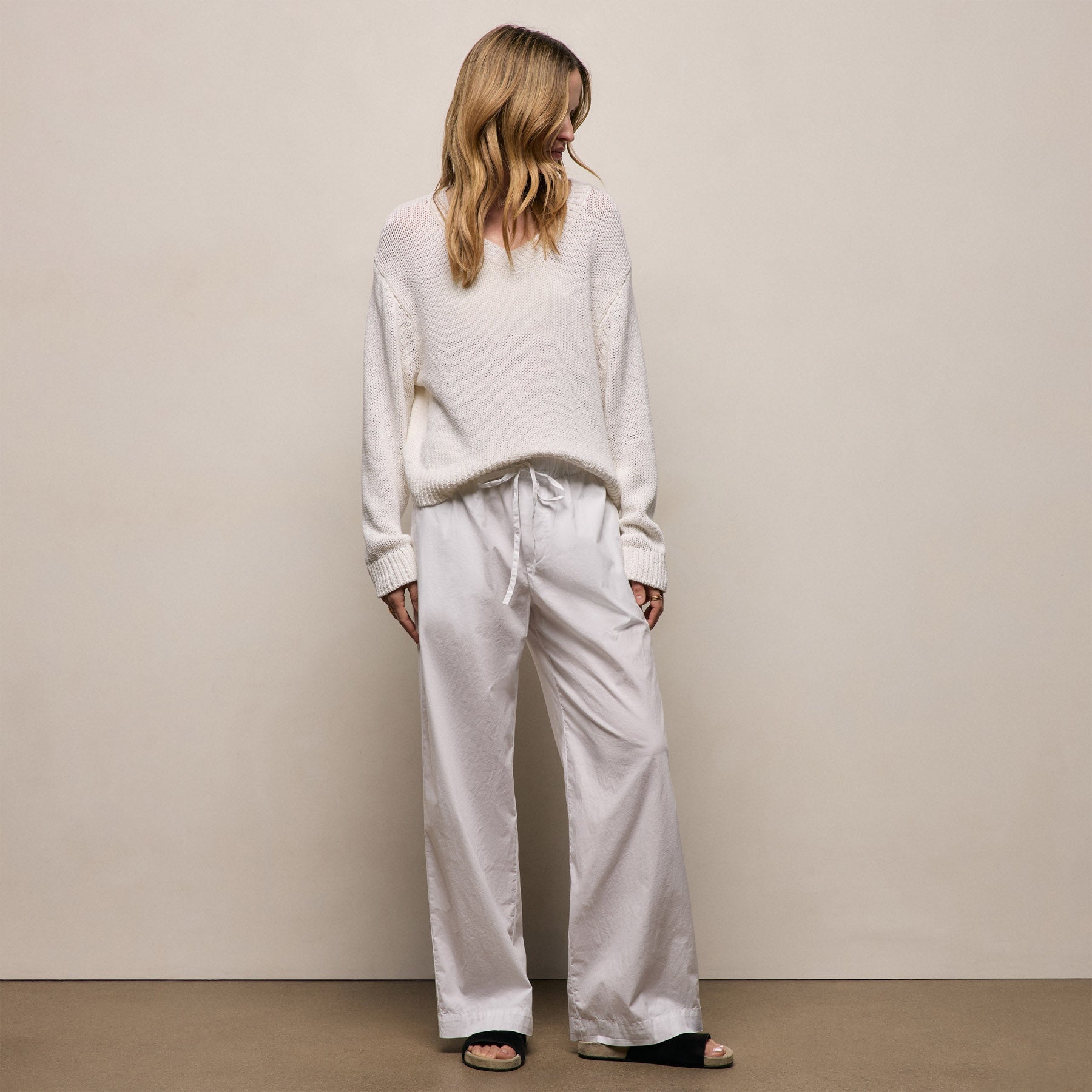 Stretch Poplin Drawcord Pant In White | James Perse Los Angeles