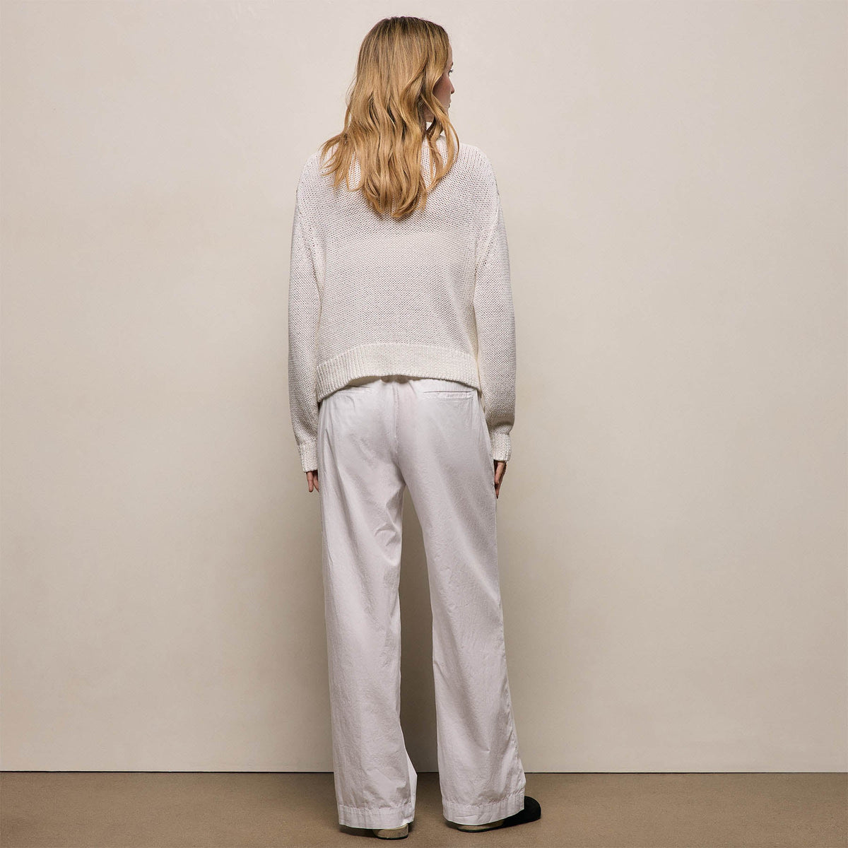 Stretch Poplin Drawcord Pant - White