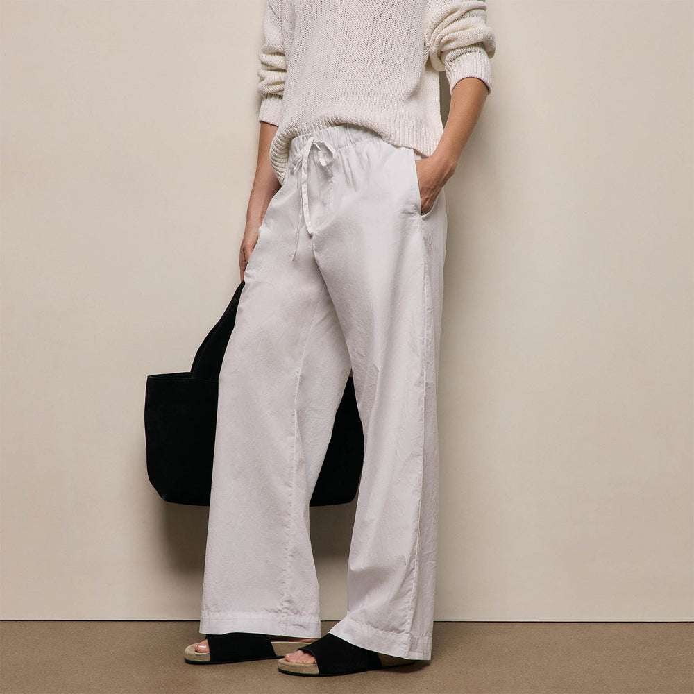 Stretch Poplin Drawcord Pant - White