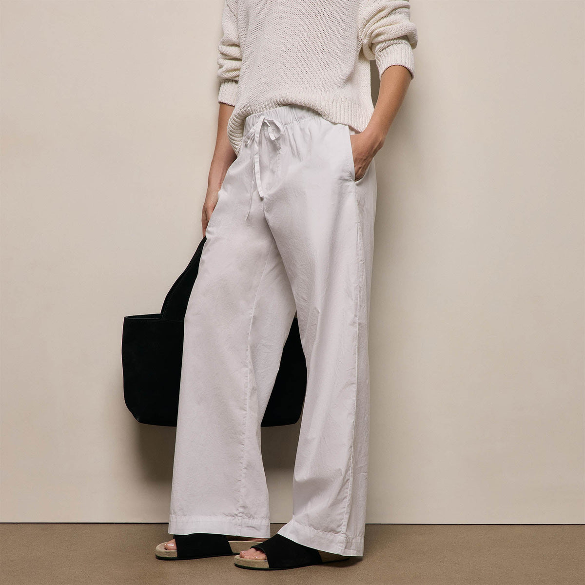 Stretch Poplin Drawcord Pant - White
