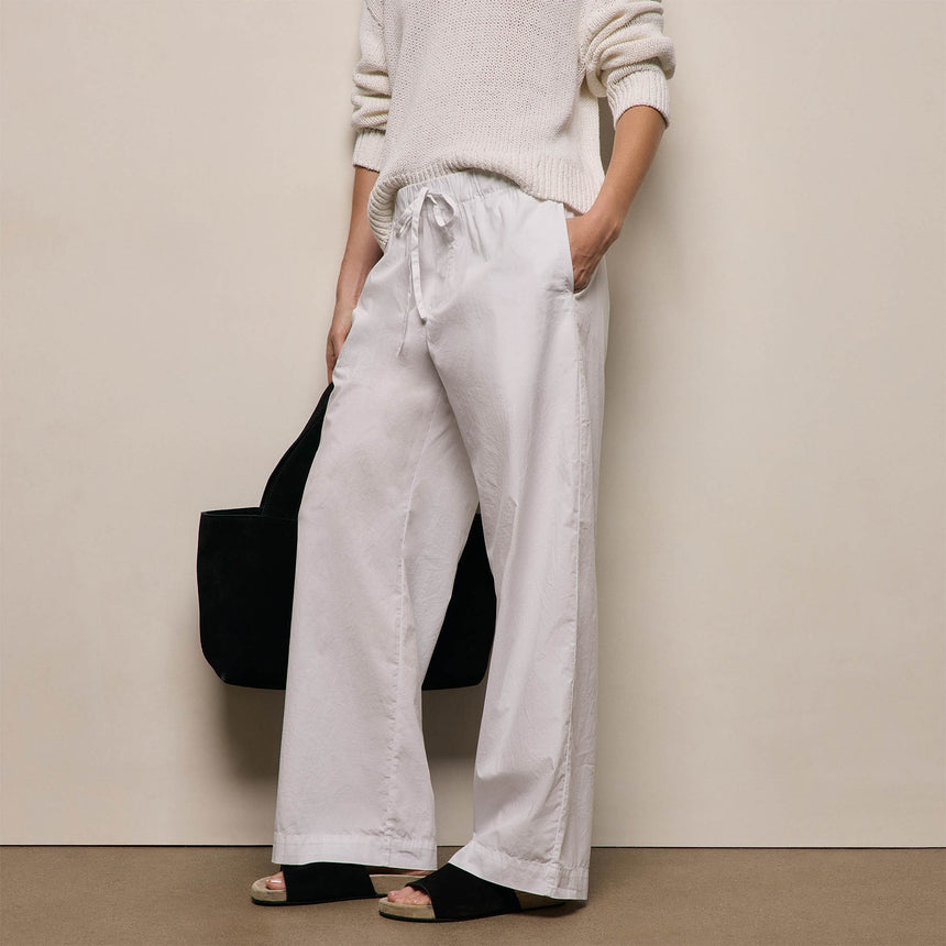 Stretch Poplin Drawcord Pant - White
