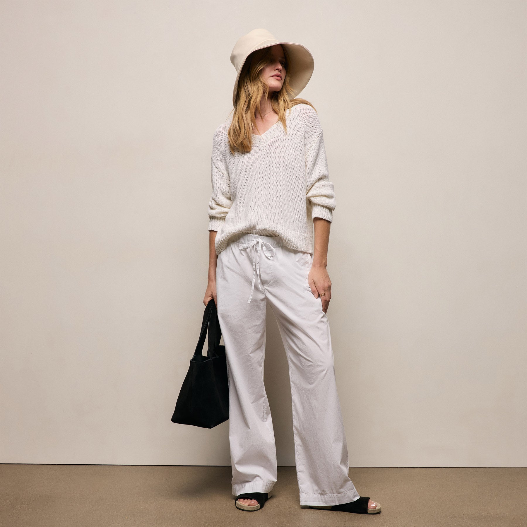 Stretch Poplin Drawcord Pant In White | James Perse Los Angeles