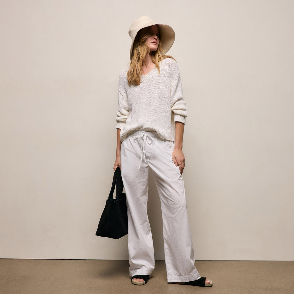 Stretch Poplin Drawcord Pant - White