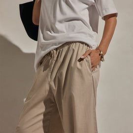 Cotton Linen Poplin Wide Cuff Pant in Stone Pigment | James Perse Los Angeles