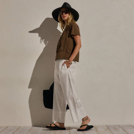 Cotton Linen Poplin Wide Cuff Pant in White | James Perse Los Angeles
