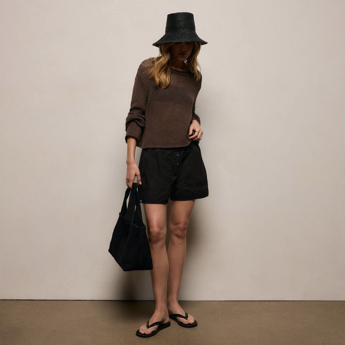 Stretch Poplin Boxer Short in Black | James Perse Los Angeles
