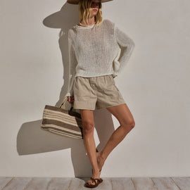 Stretch Poplin Boxer Short In Stone Pigment | James Perse Los Angeles