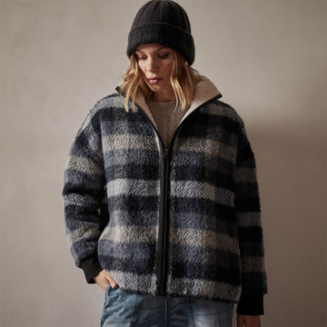 Sherpa Lined Plaid Zip Jacket - Breeze Plaid | James Perse Los Angeles