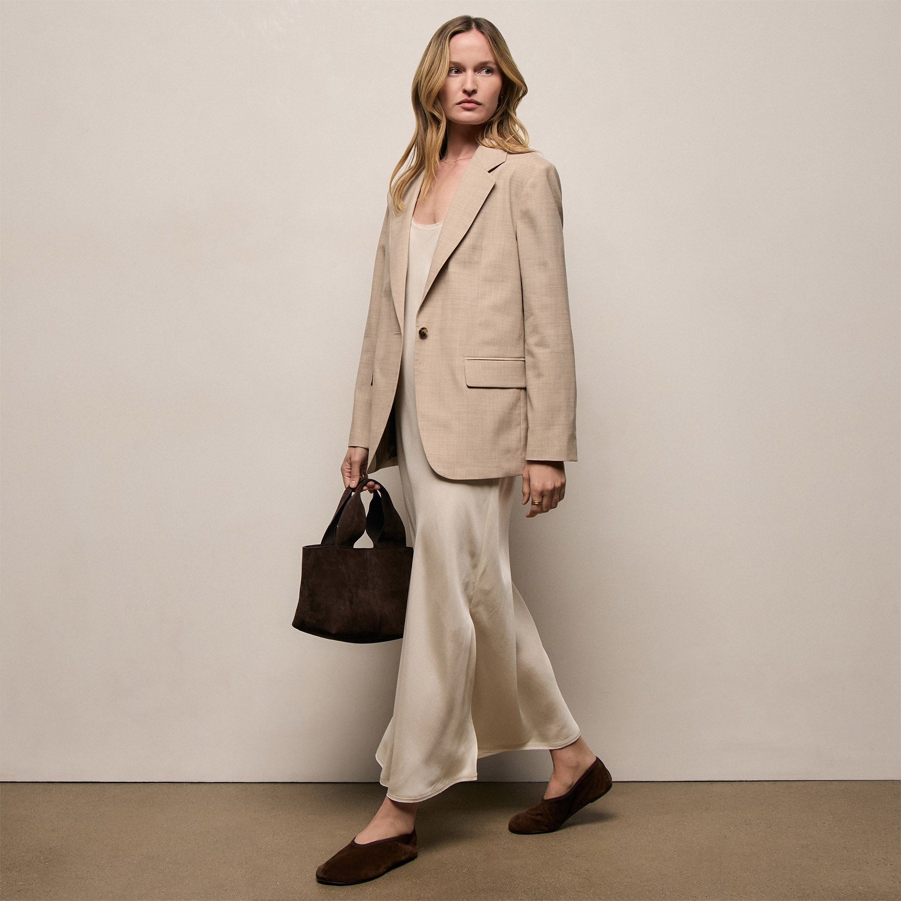 Relaxed Wool Blend Melange Blazer in Heather Stone | James Perse Los Angeles