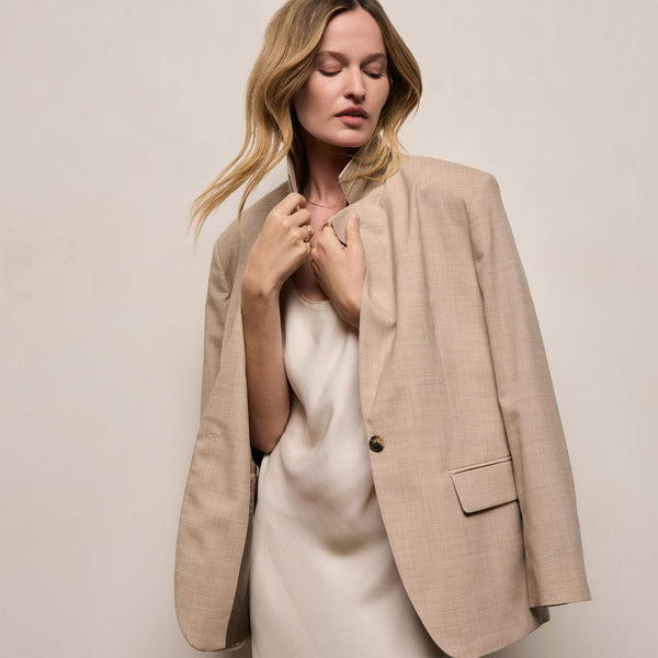 Relaxed Wool Blend Melange Blazer in Heather Stone | James Perse Los Angeles
