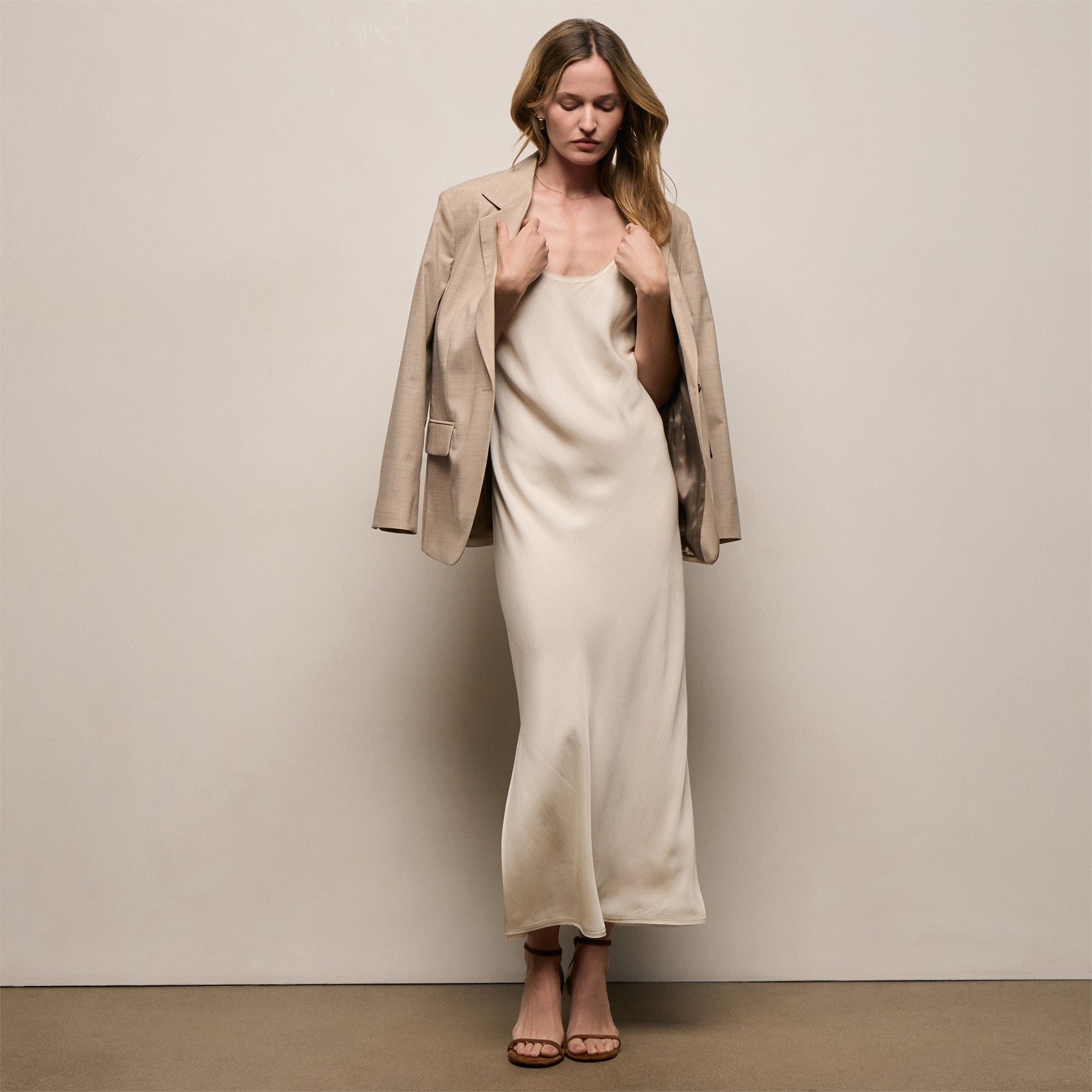 Relaxed Wool Blend Melange Blazer in Heather Stone | James Perse Los Angeles