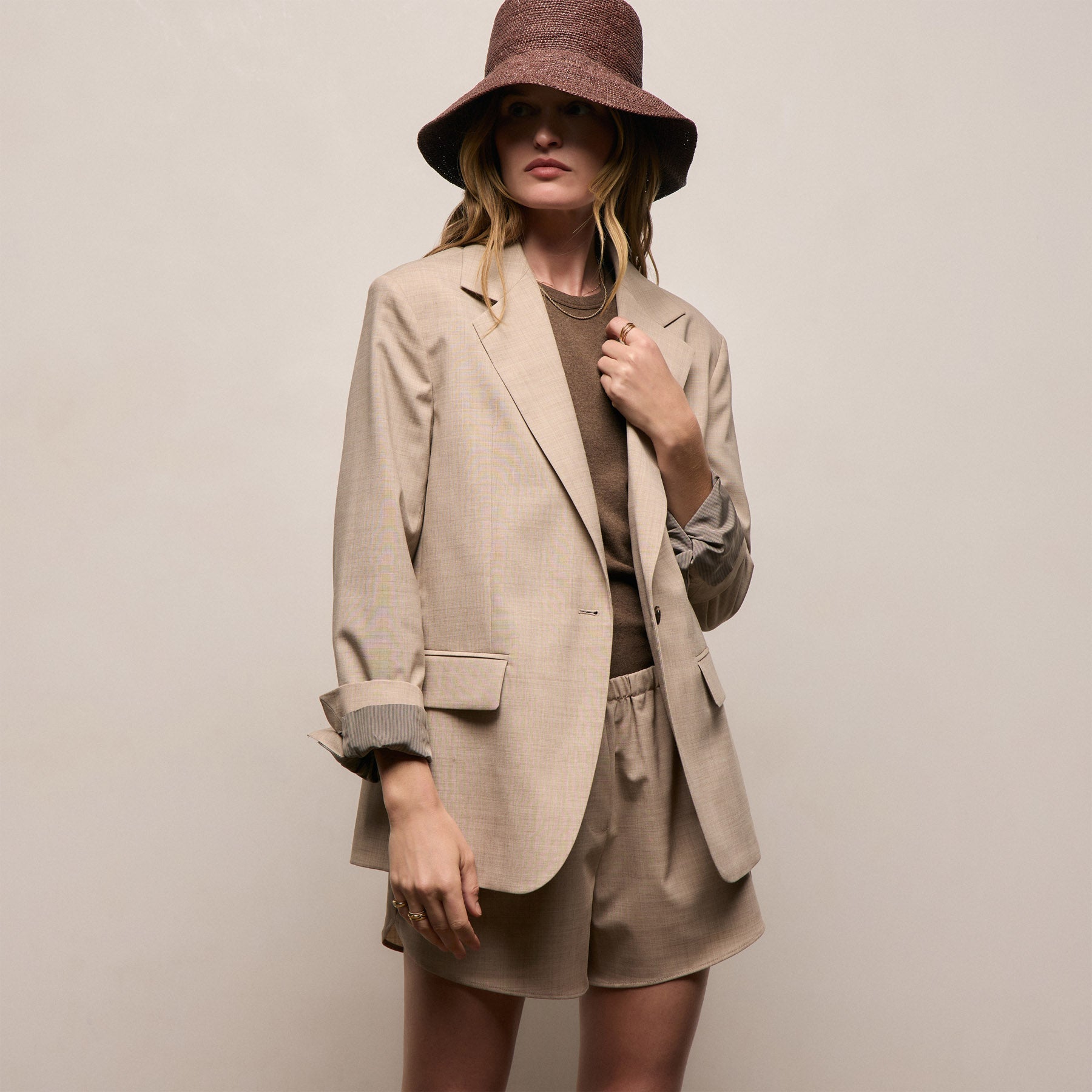 Relaxed Wool Blend Melange Blazer in Heather Stone | James Perse Los Angeles
