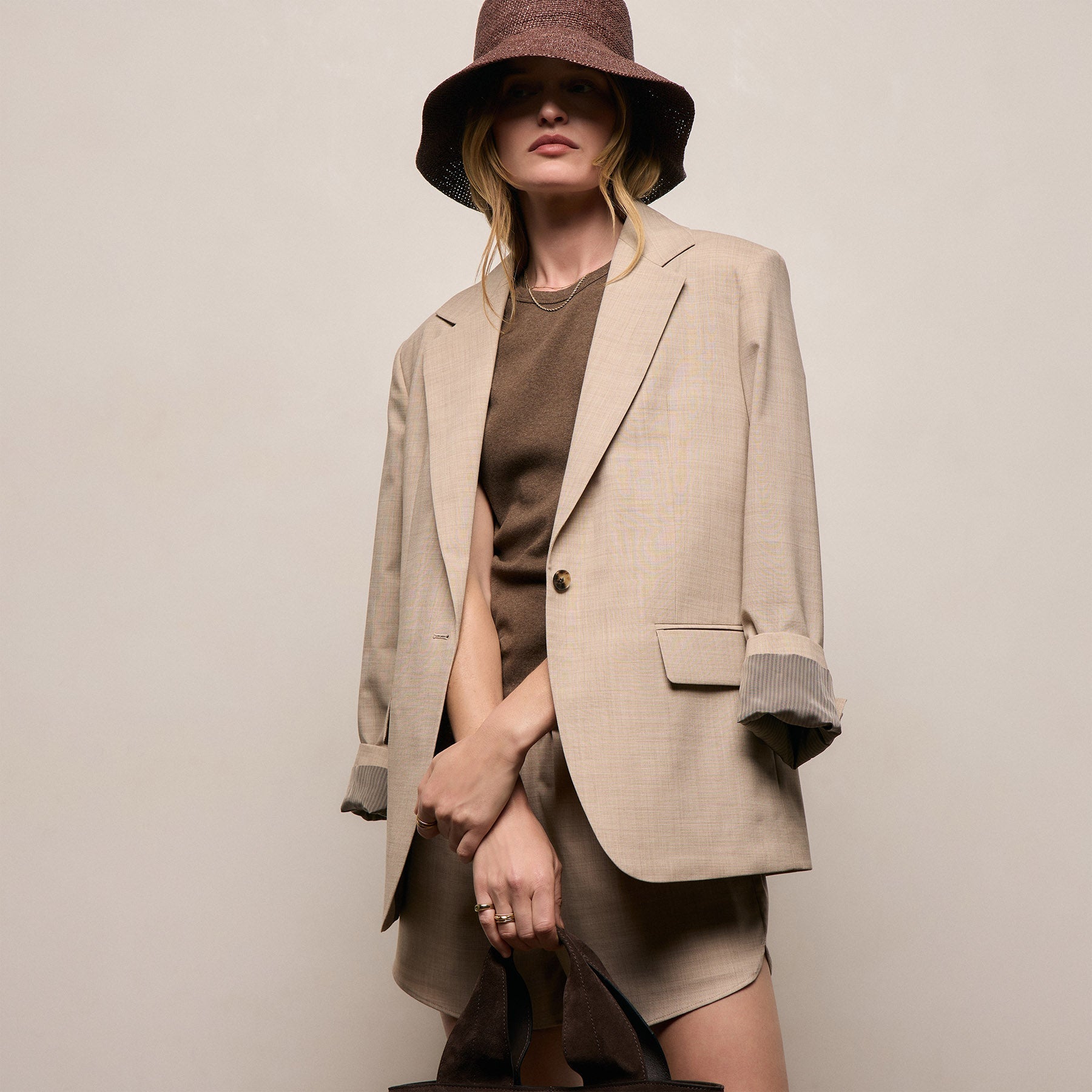 Relaxed Wool Blend Melange Blazer in Heather Stone | James Perse Los Angeles