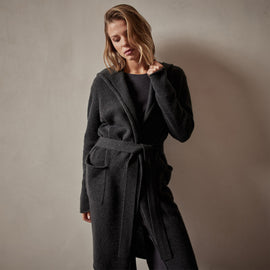 Recycled Cashmere Hooded Robe in Coal | James Perse Los Angeles