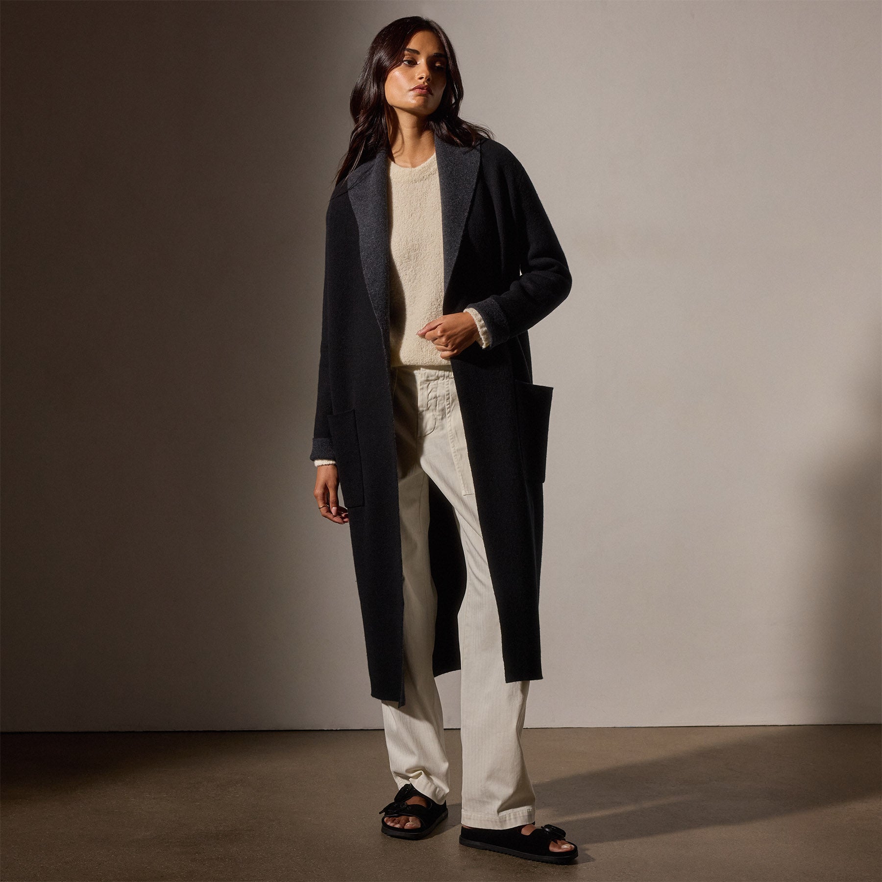 Cashmere Shawl Collar Coat - Black/Coal | James Perse Los Angeles