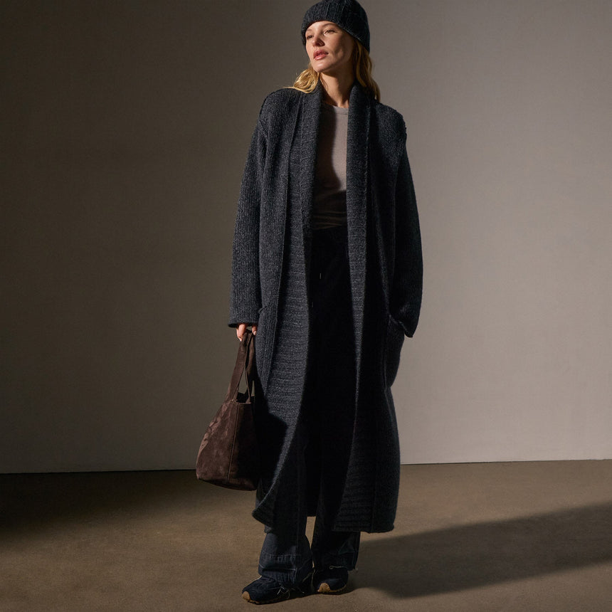 Chunky Knit Cashmere Marl Cardigan in Charcoal Marl | James Perse Los Angeles