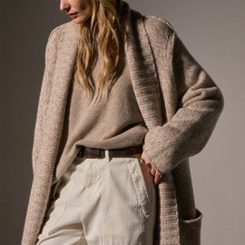 Chunky Knit Cashmere Marl Cardigan in Stone Marl | James Perse Los Angeles