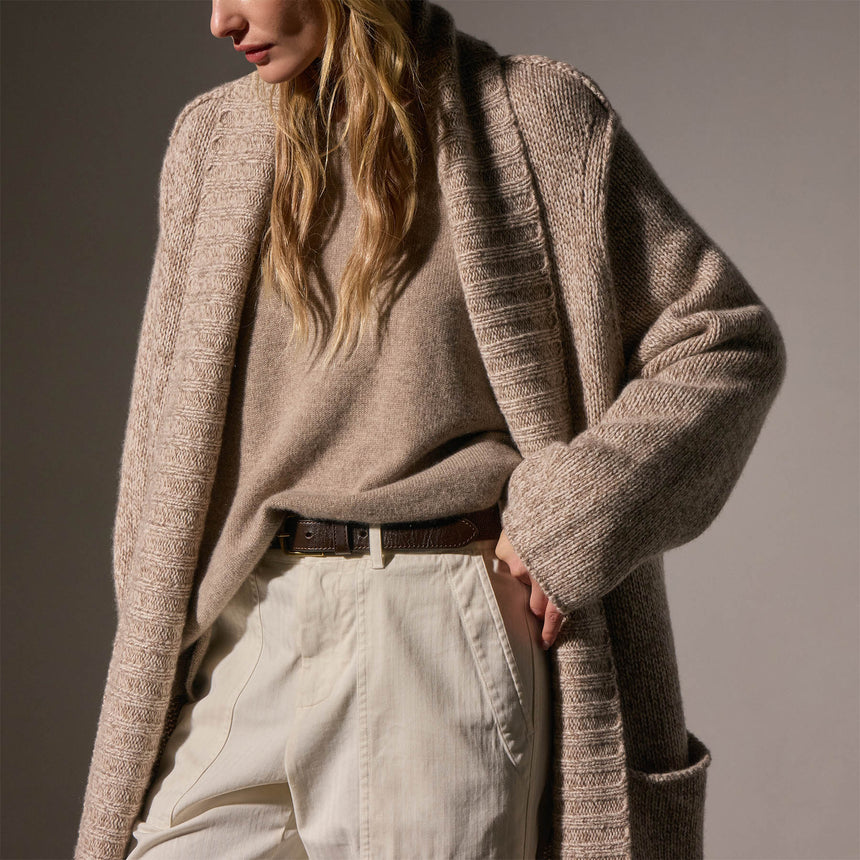 Chunky Knit Cashmere Marl Cardigan in Stone Marl | James Perse Los Angeles