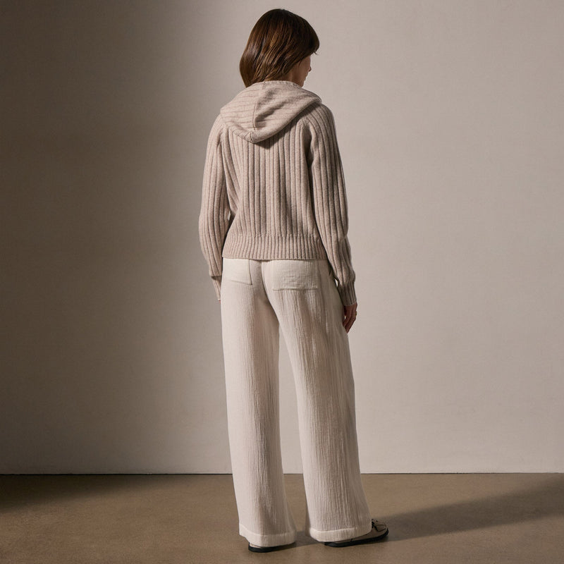 Cashmere Wide Ribbed Hoodie in Soft Beige | James Perse Los Angeles
