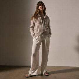 Cashmere Wide Ribbed Hoodie in Soft Beige | James Perse Los Angeles
