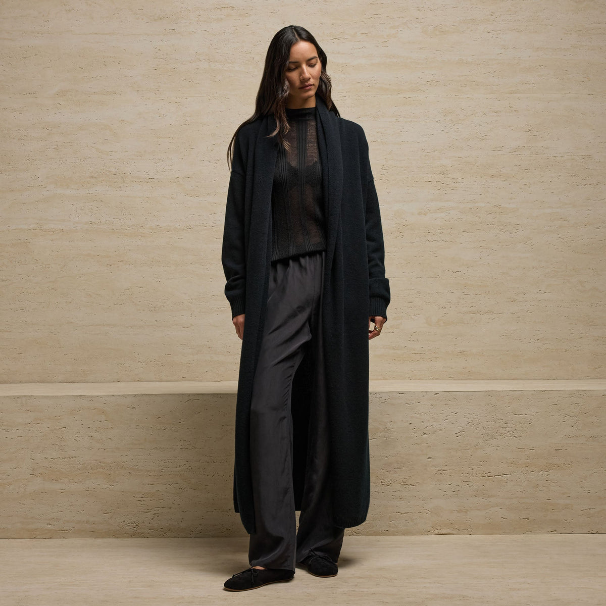 Long Cashmere Cardigan in Black | James Perse Los Angeles
