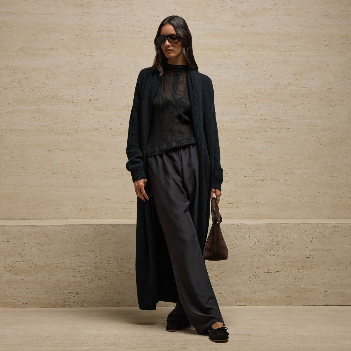 Long Cashmere Cardigan in Black | James Perse Los Angeles