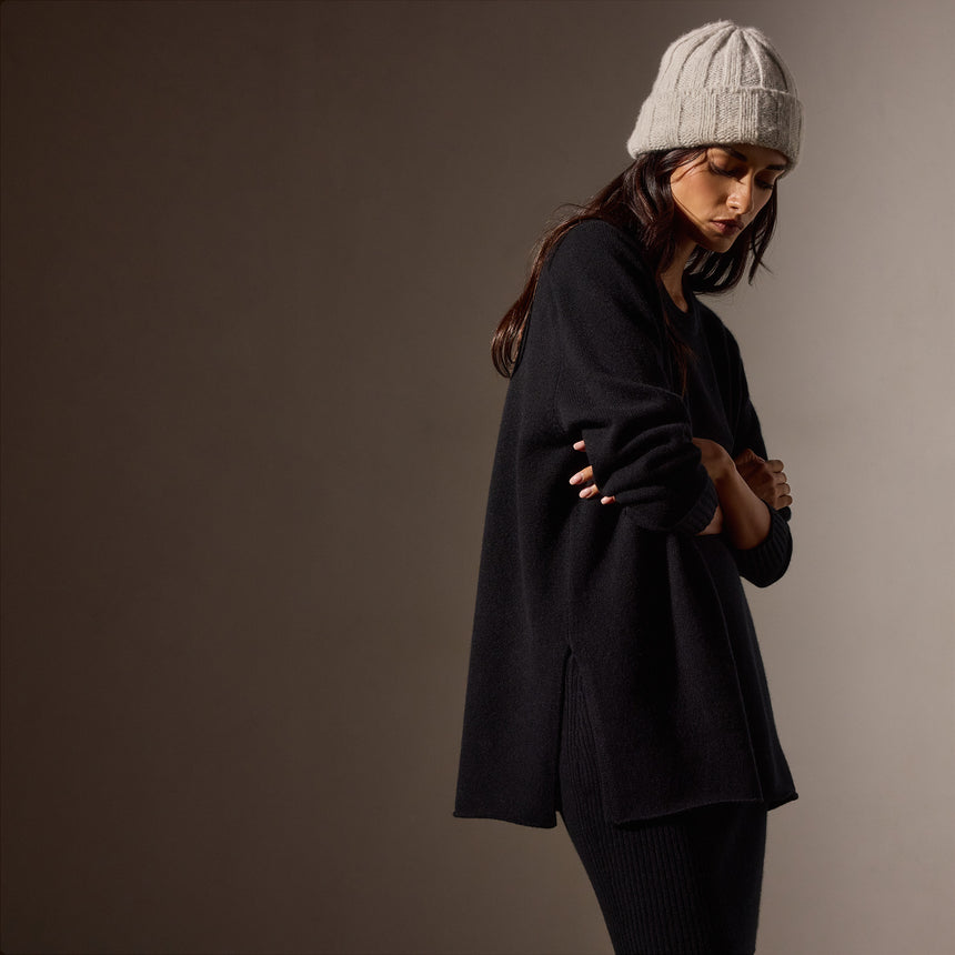 Recycled Cashmere Saddle Shoulder Tunic in Black | James Perse Los Angeles