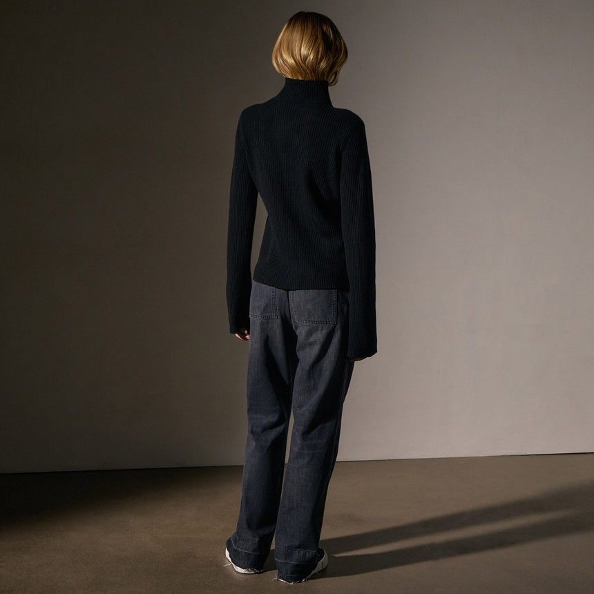 Recycled Cashmere Funnel Neck in Black | James Perse Los Angeles
