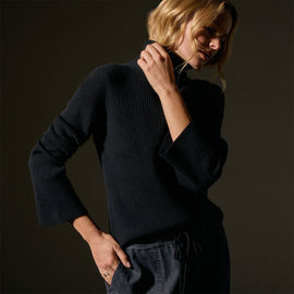 Recycled Cashmere Funnel Neck in Black | James Perse Los Angeles