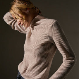 Recycled Cashmere Funnel Neck in Soft Beige | James Perse Los Angeles