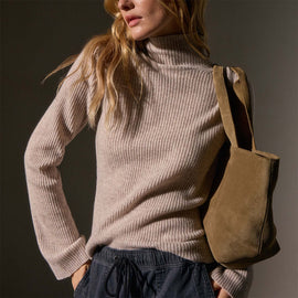 Recycled Cashmere Funnel Neck in Soft Beige | James Perse Los Angeles