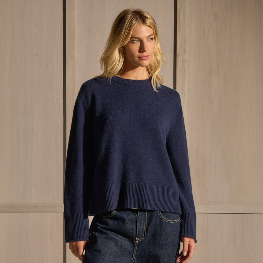 Cashmere Crew Neck Sweater - Navy | James Perse Los Angeles