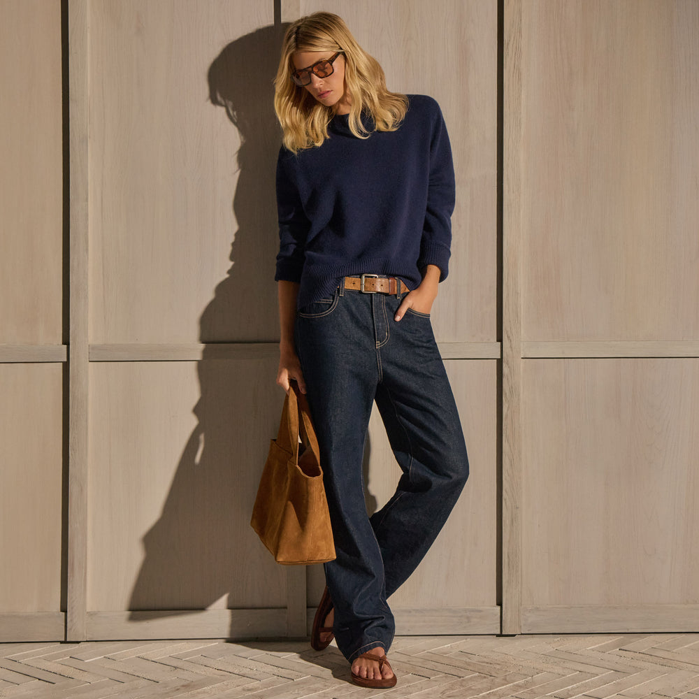Cashmere Crew Neck Sweater - Navy | James Perse Los Angeles