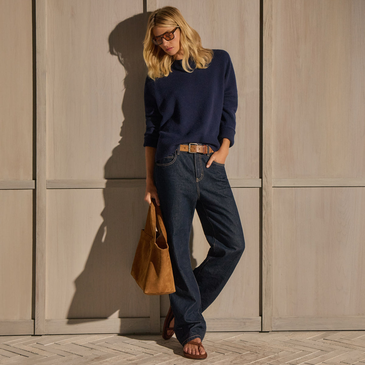 Cashmere Crew Neck Sweater - Navy | James Perse Los Angeles